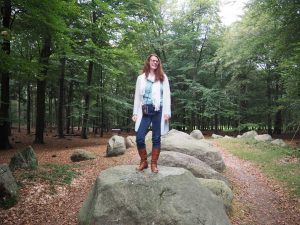 Standing on one of the stones on the end of "The Bride"